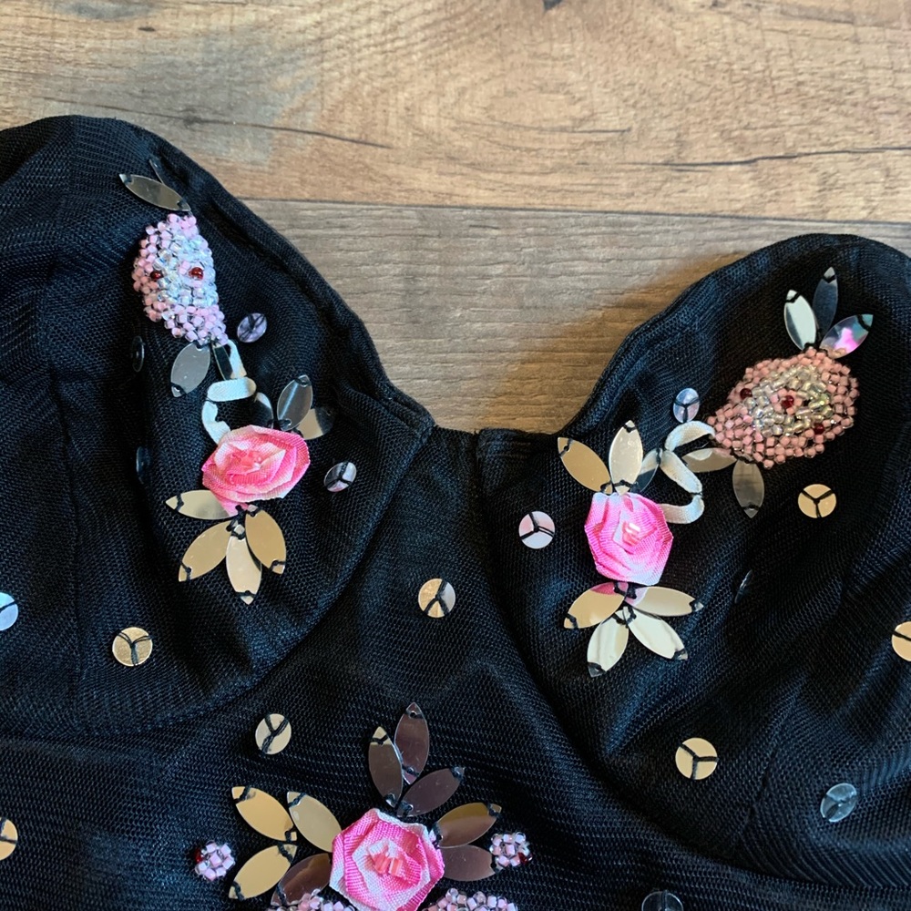 VS Vintage Y2K pink label rhinestone floral rosette embroidered crystal corset - Picture 5 of 13